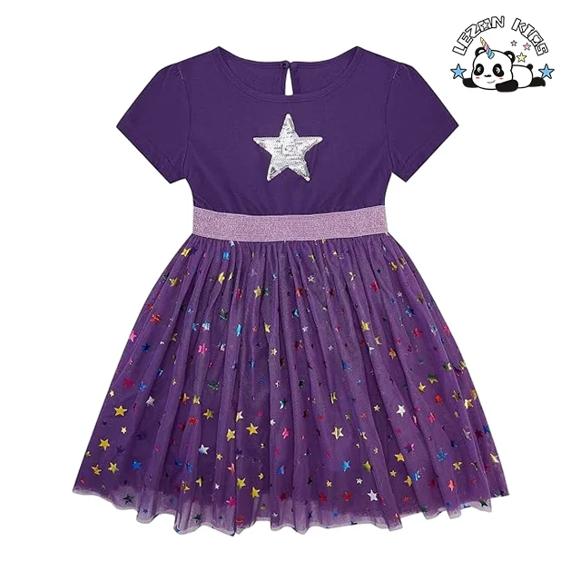 LEZONKIDS - Customized Sequined Star Kids Layered Tulle Sparkle Summer Tutu Dress for Girls 2-14 Years